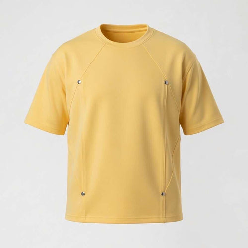 Front view of the DEAFEST Body Structured Box-Fit Pro in Butter Yellow. A premium tech-wear t-shirt using heavyweight cotton for a structured, slimming appearance.