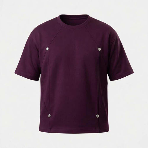 Ghost mannequin view of the DEAFEST Body Structured Box-Fit Pro in Deep Plum. A unique technical t-shirt using internal panels for advanced silhouette engineering.