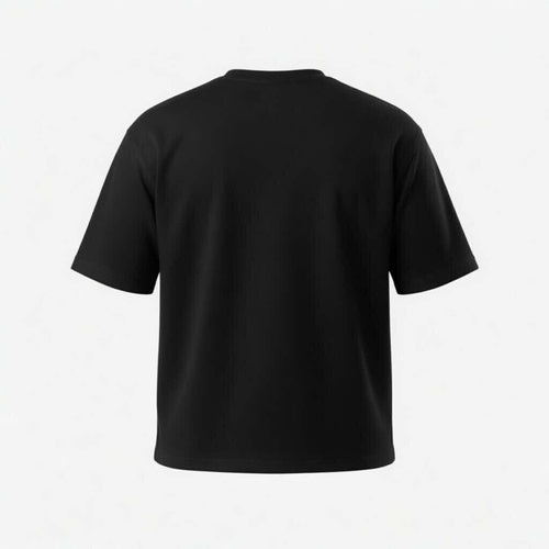 Back view of the DEAFEST Matte Black structured t-shirt, highlighting the flawless heavyweight cotton drape and engineered seams.