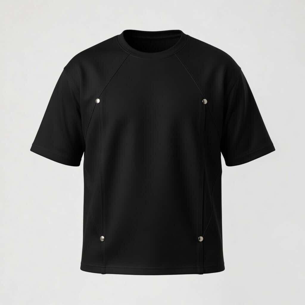 Front view of the DEAFEST Body Structured Box-Fit Pro in Matte Black. A heavyweight, shape-retaining slimming t-shirt featuring internal side panels and snap buttons.